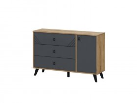 Комод 3ящ. и 1ств. Байкал (дуб крафт золотой/графит) в Хандыге - handyga.mebel-nsk.ru | фото