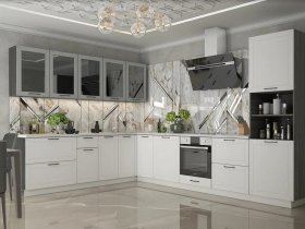 Модульная кухня Глэдис (белый снег/лайт грей софт/корпус анкор темный) в Хандыге - handyga.mebel-nsk.ru | фото