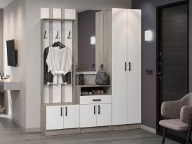 Модульная прихожая Вега (дуб крафт серый/белый) в Хандыге - handyga.mebel-nsk.ru | фото