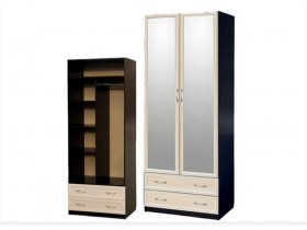 Шкаф двухстворчатый с ящиками с 2-мя зеркалами  (профиль МДФ) в Хандыге - handyga.mebel-nsk.ru | фото