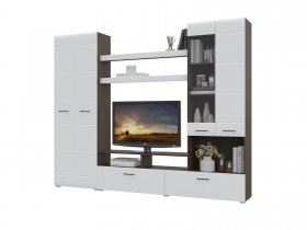 Стенка Альфа МДФ (дуб венге/белый глянец) в Хандыге - handyga.mebel-nsk.ru | фото