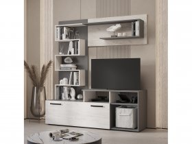 Стенка Евро (графит/дуб крафт белый) в Хандыге - handyga.mebel-nsk.ru | фото