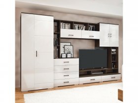Стенка Коста МДФ (дуб венге/белый глянец) в Хандыге - handyga.mebel-nsk.ru | фото